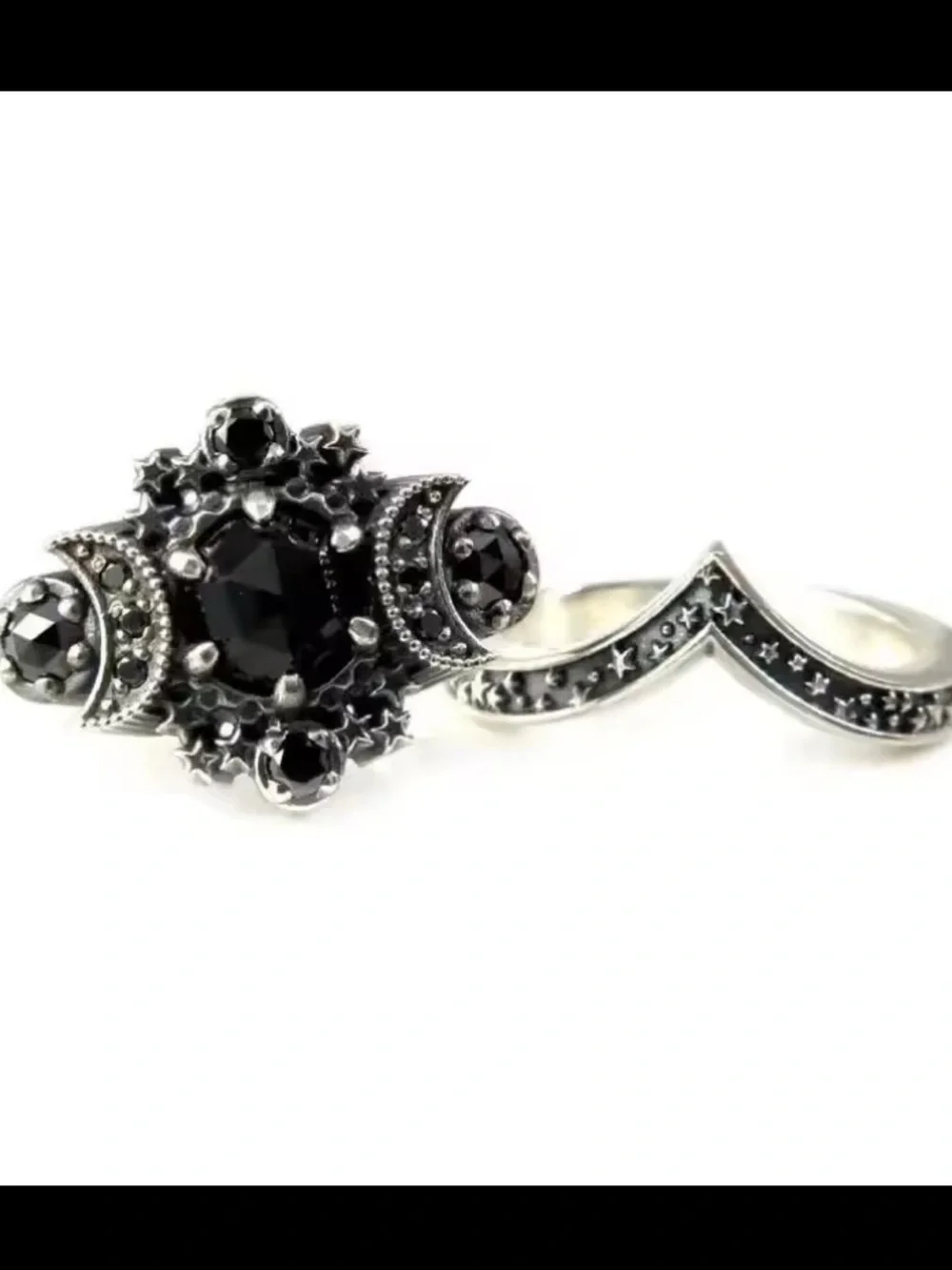 Vintage Celestial Black Stone Ring Set